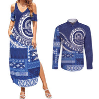 Queen Salote College 100th Anniversary Couples Matching Summer Maxi Dress and Long Sleeve Button Shirt QSC Royal Girls LT7 Royal Blue - Polynesian Pride
