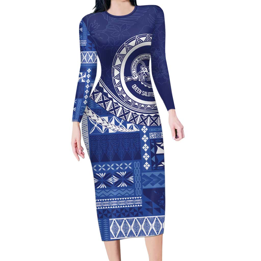 Queen Salote College 100th Anniversary Family Matching Long Sleeve Bodycon Dress and Hawaiian Shirt QSC Royal Girls LT7 Mom's Dress Royal Blue - Polynesian Pride