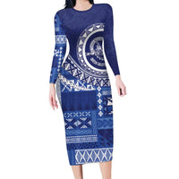 Queen Salote College 100th Anniversary Family Matching Long Sleeve Bodycon Dress and Hawaiian Shirt QSC Royal Girls LT7 Mom's Dress Royal Blue - Polynesian Pride