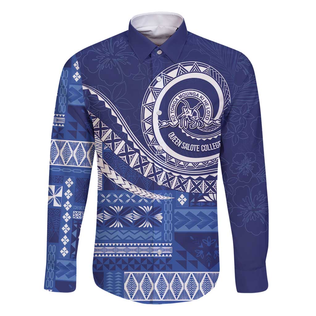 Queen Salote College 100th Anniversary Family Matching Mermaid Dress and Hawaiian Shirt QSC Royal Girls LT7 Dad's Shirt - Long Sleeve Royal Blue - Polynesian Pride