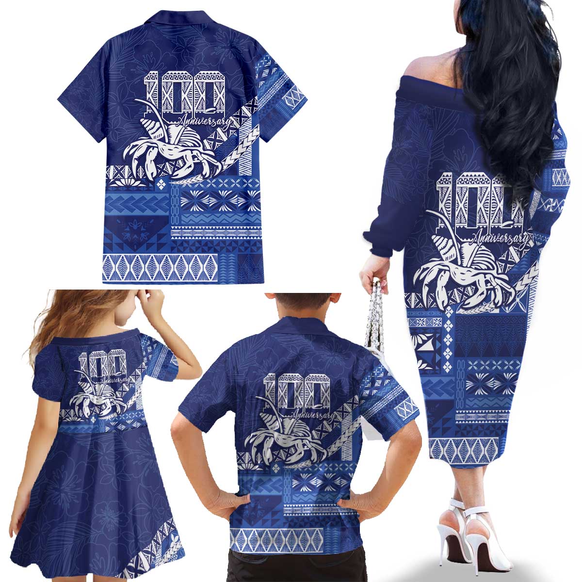 Queen Salote College 100th Anniversary Family Matching Off The Shoulder Long Sleeve Dress and Hawaiian Shirt QSC Royal Girls LT7 - Polynesian Pride