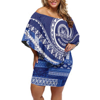 Queen Salote College 100th Anniversary Family Matching Off Shoulder Short Dress and Hawaiian Shirt QSC Royal Girls LT7 Mom's Dress Royal Blue - Polynesian Pride