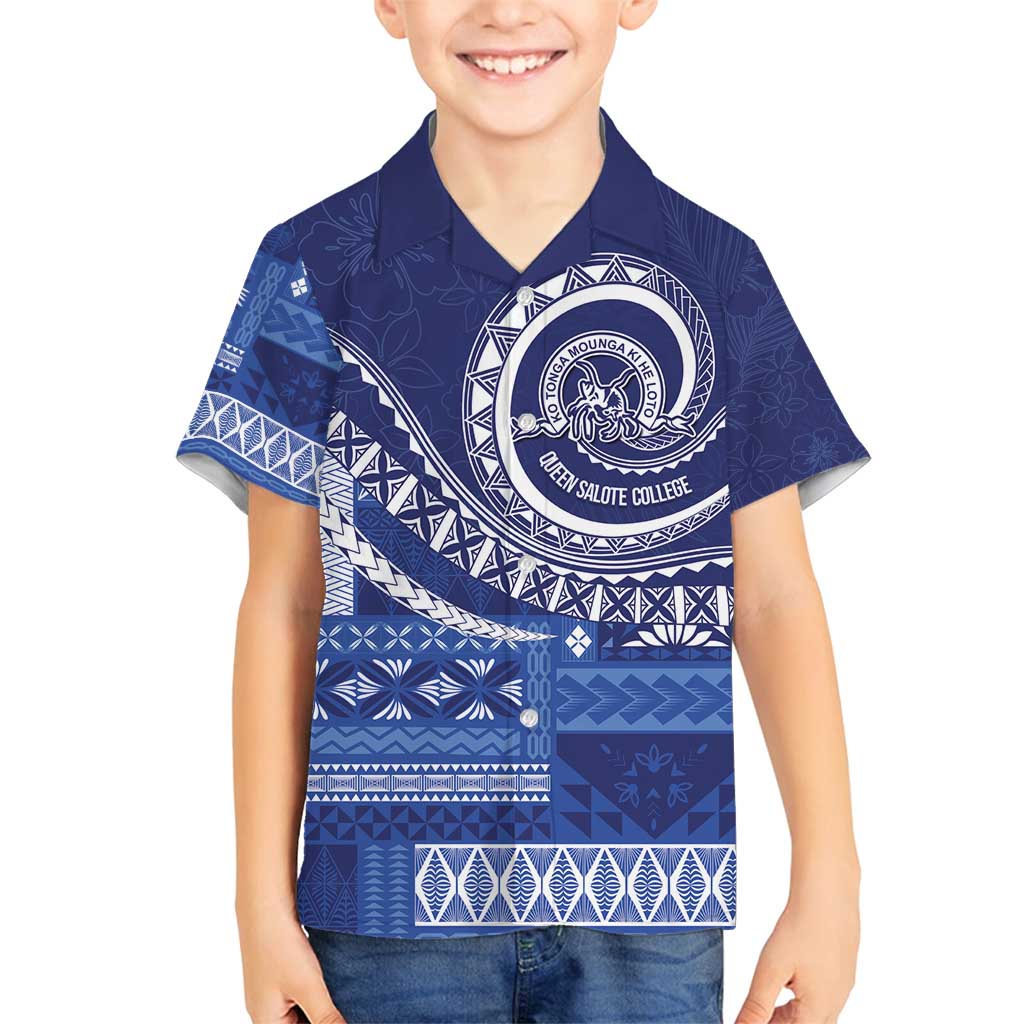 Queen Salote College 100th Anniversary Family Matching Off Shoulder Short Dress and Hawaiian Shirt QSC Royal Girls LT7 Son's Shirt Royal Blue - Polynesian Pride