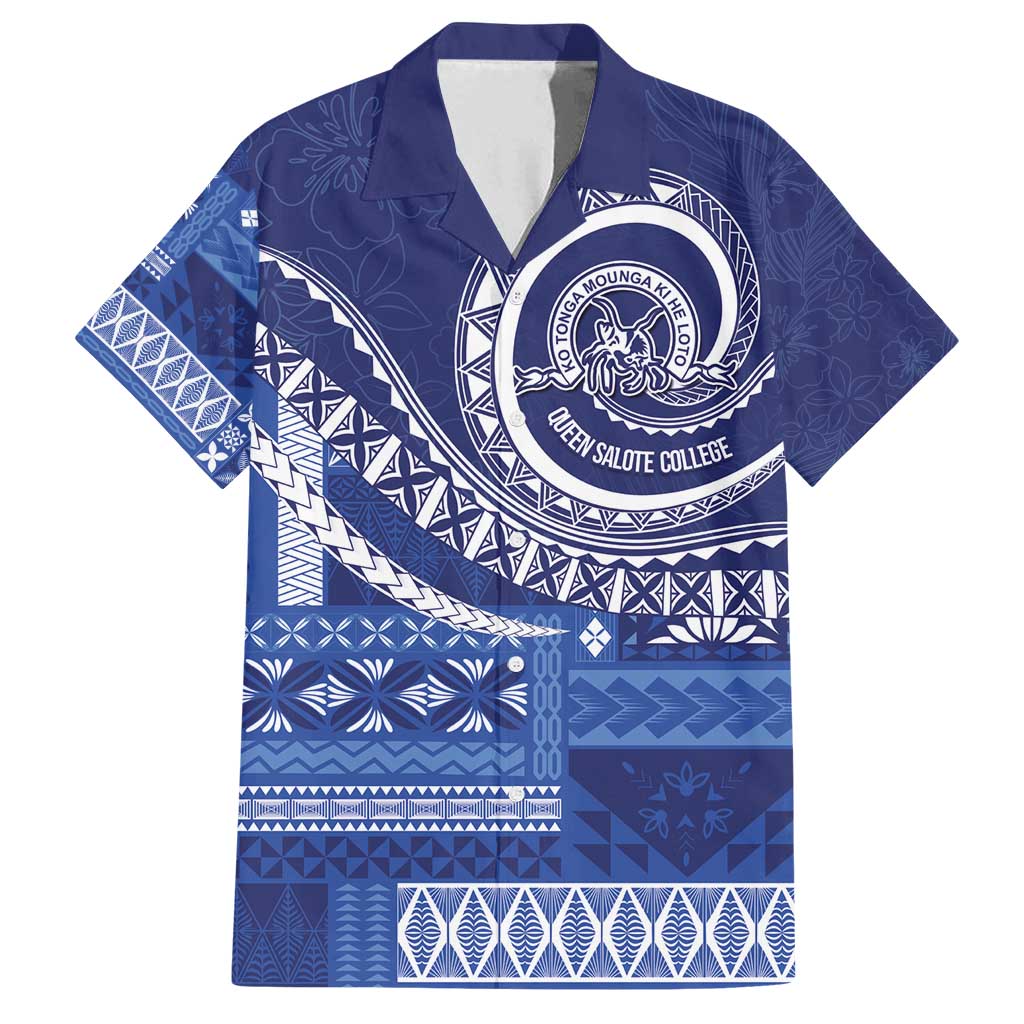Queen Salote College 100th Anniversary Family Matching Puletasi and Hawaiian Shirt QSC Royal Girls LT7 Dad's Shirt - Short Sleeve Royal Blue - Polynesian Pride