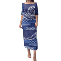 Queen Salote College 100th Anniversary Family Matching Puletasi and Hawaiian Shirt QSC Royal Girls LT7 Mom's Dress Royal Blue - Polynesian Pride