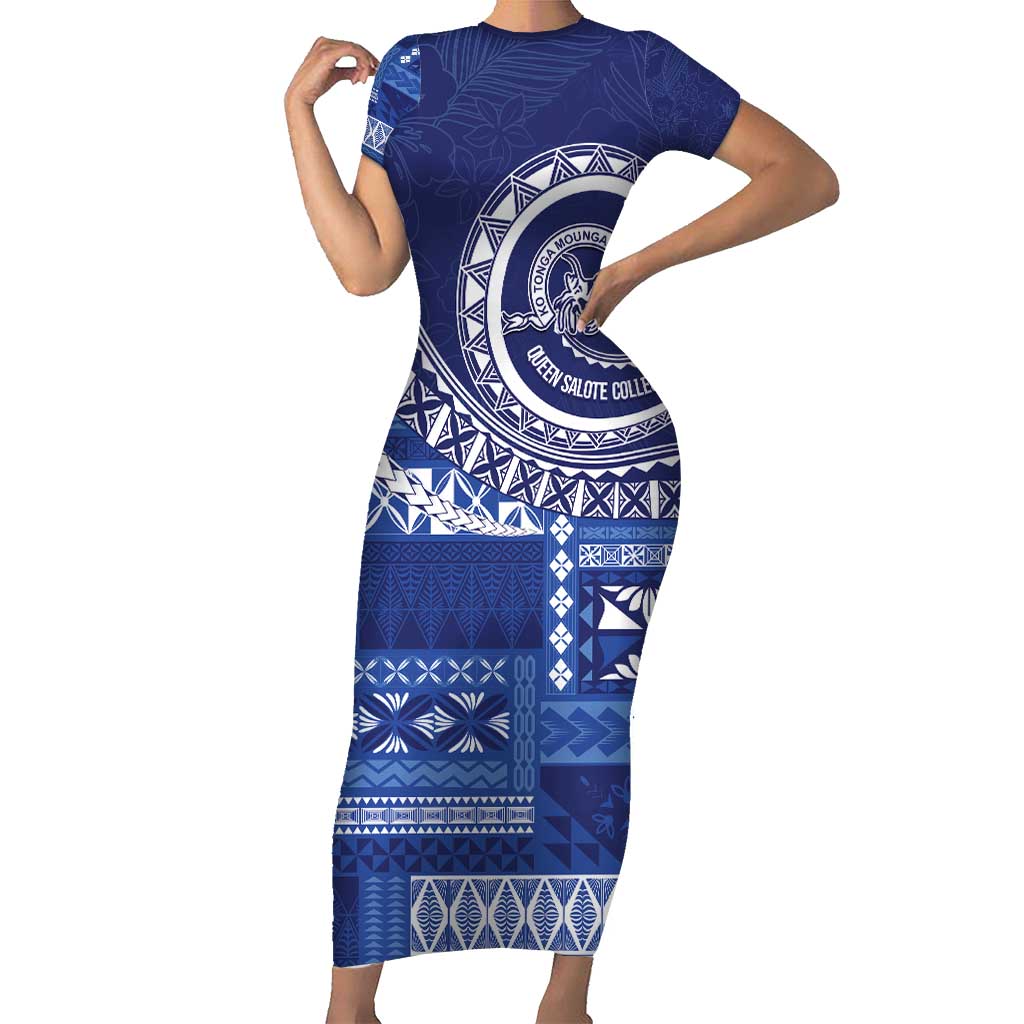 Queen Salote College 100th Anniversary Family Matching Short Sleeve Bodycon Dress and Hawaiian Shirt QSC Royal Girls LT7 Mom's Dress Royal Blue - Polynesian Pride