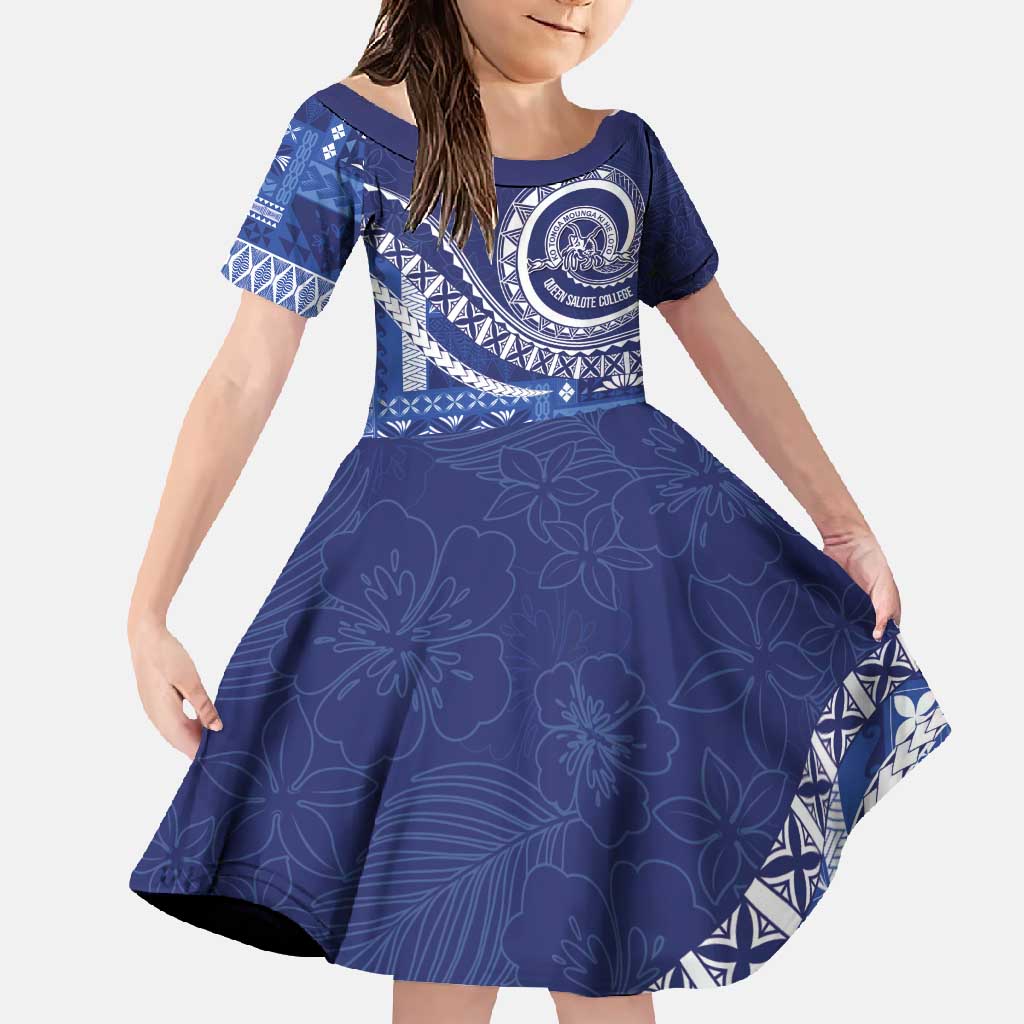 Queen Salote College 100th Anniversary Family Matching Summer Maxi Dress and Hawaiian Shirt QSC Royal Girls LT7 Daughter's Dress Royal Blue - Polynesian Pride