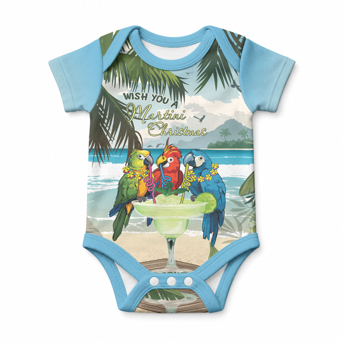 Wish You A Merry Martini Christmas Baby Onesie Cocktail Parrot-dise LT7 Multicolor - Polynesian Pride