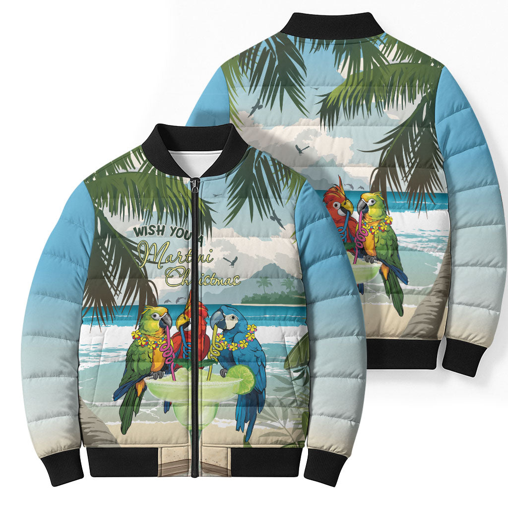 Wish You A Merry Martini Christmas Bomber Puffer Jacket Cocktail Parrot-dise