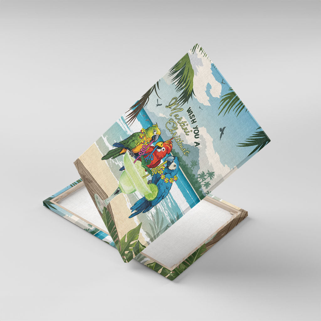 Wish You A Merry Martini Christmas Canvas Wall Art Cocktail Parrot-dise