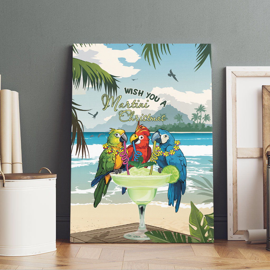 Wish You A Merry Martini Christmas Canvas Wall Art Cocktail Parrot-dise