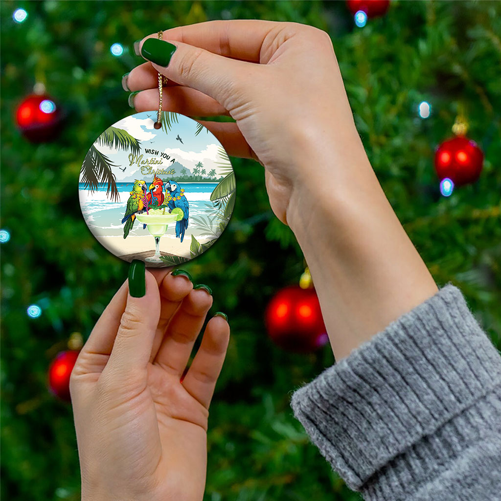 Wish You A Merry Martini Christmas Ceramic Ornament Cocktail Parrot-dise