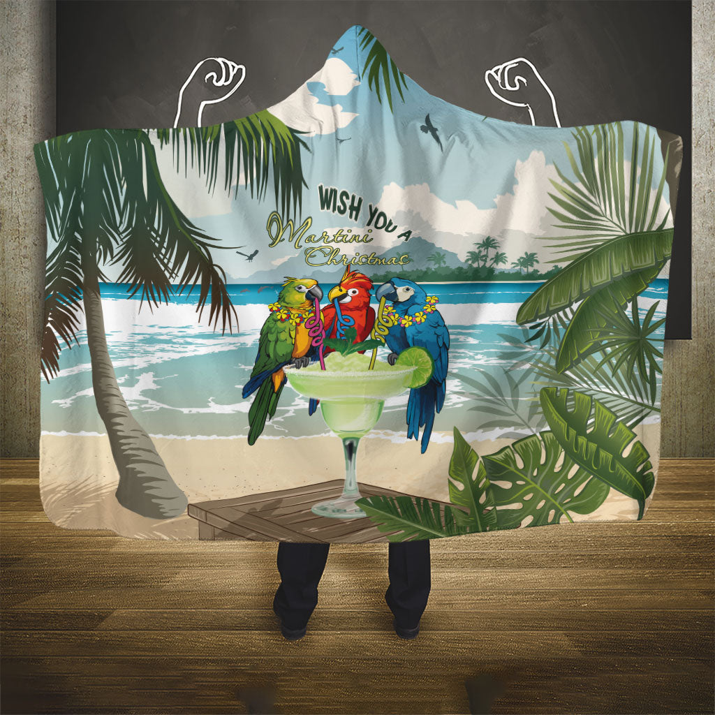 Wish You A Merry Martini Christmas Hooded Blanket Cocktail Parrot-dise
