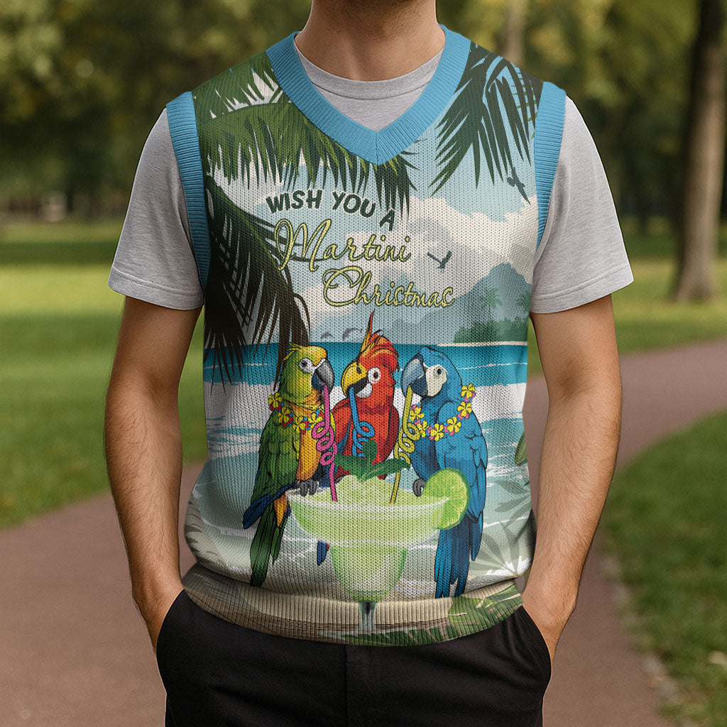 Wish You A Merry Martini Christmas Knitted V-Neck Vest Cocktail Parrot-dise LT7 - Polynesian Pride