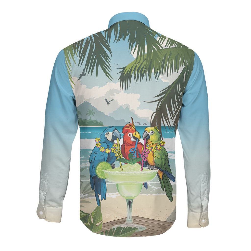 Wish You A Merry Martini Christmas Long Sleeve Button Shirt Cocktail Parrot-dise LT7 - Polynesian Pride