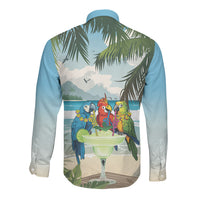 Wish You A Merry Martini Christmas Long Sleeve Button Shirt Cocktail Parrot-dise LT7 - Polynesian Pride
