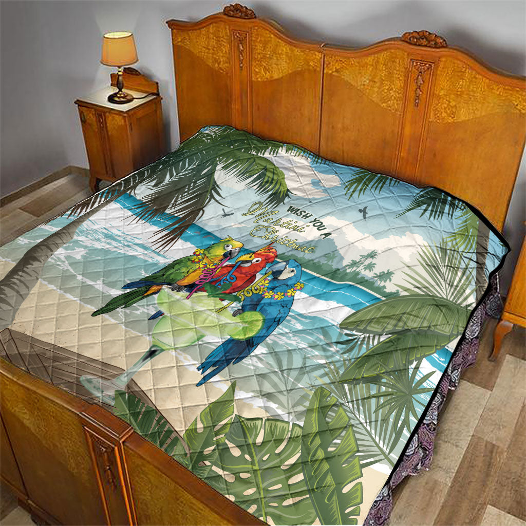 Wish You A Merry Martini Christmas Quilt Cocktail Parrot-dise