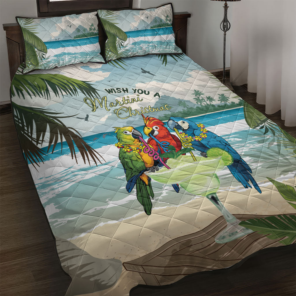 Wish You A Merry Martini Christmas Quilt Bed Set Cocktail Parrot-dise