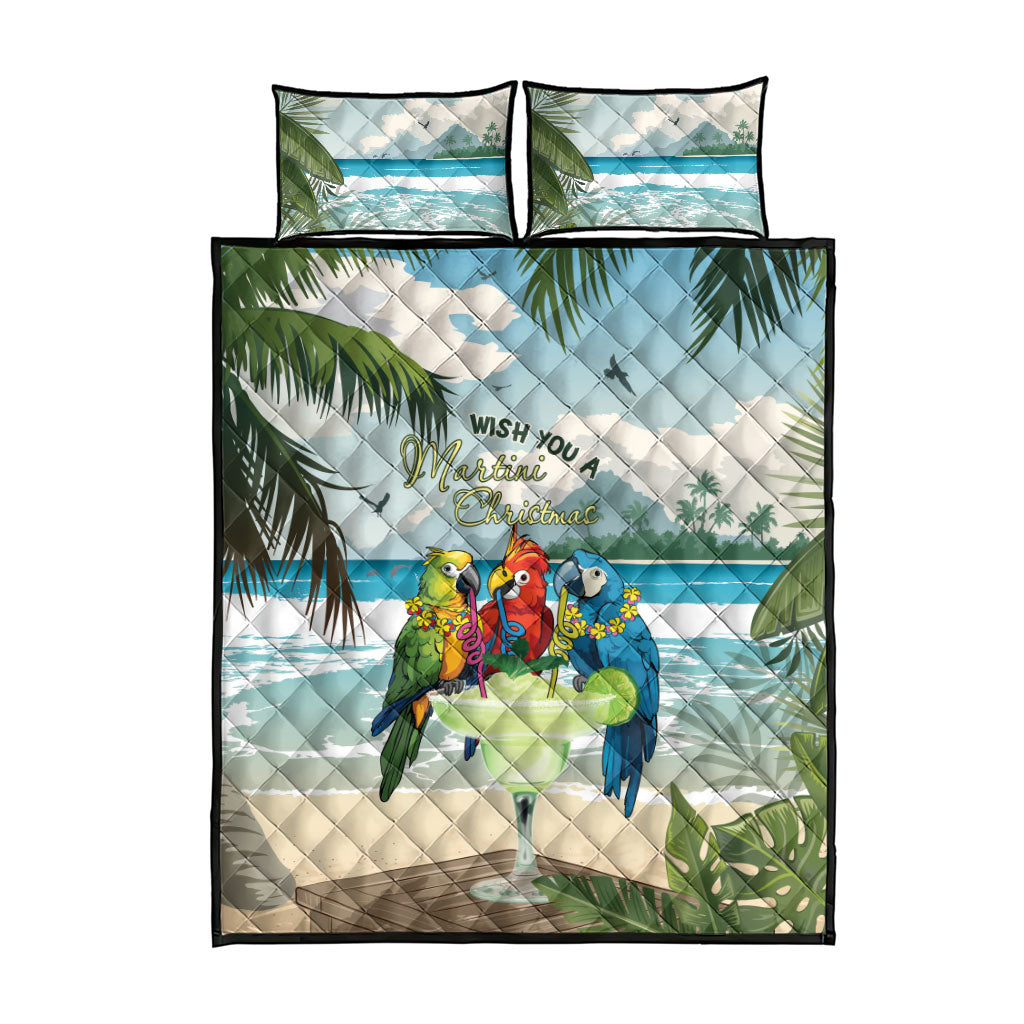 Wish You A Merry Martini Christmas Quilt Bed Set Cocktail Parrot-dise