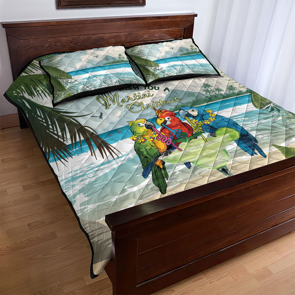 Wish You A Merry Martini Christmas Quilt Bed Set Cocktail Parrot-dise