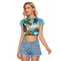 Wish You A Merry Martini Christmas Raglan Cropped T Shirt Cocktail Parrot-dise LT7 Female Multicolor - Polynesian Pride