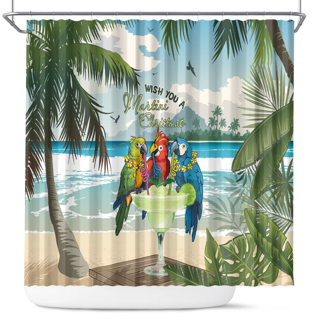 Wish You A Merry Martini Christmas Shower Curtain Cocktail Parrot-dise