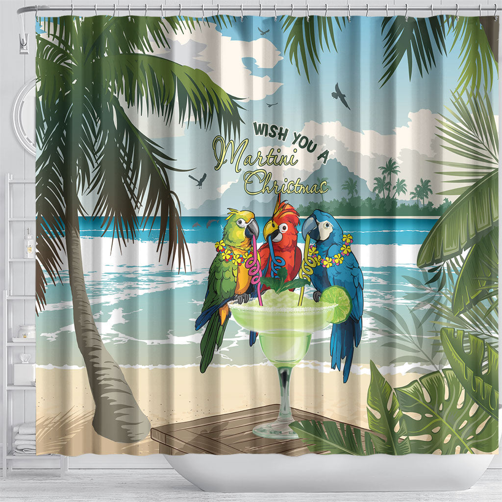 Wish You A Merry Martini Christmas Shower Curtain Cocktail Parrot-dise
