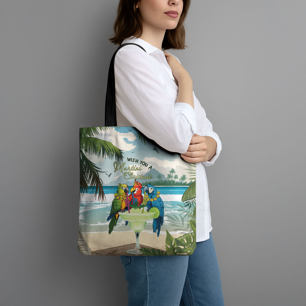 Wish You A Merry Martini Christmas Tote Bag Cocktail Parrot-dise