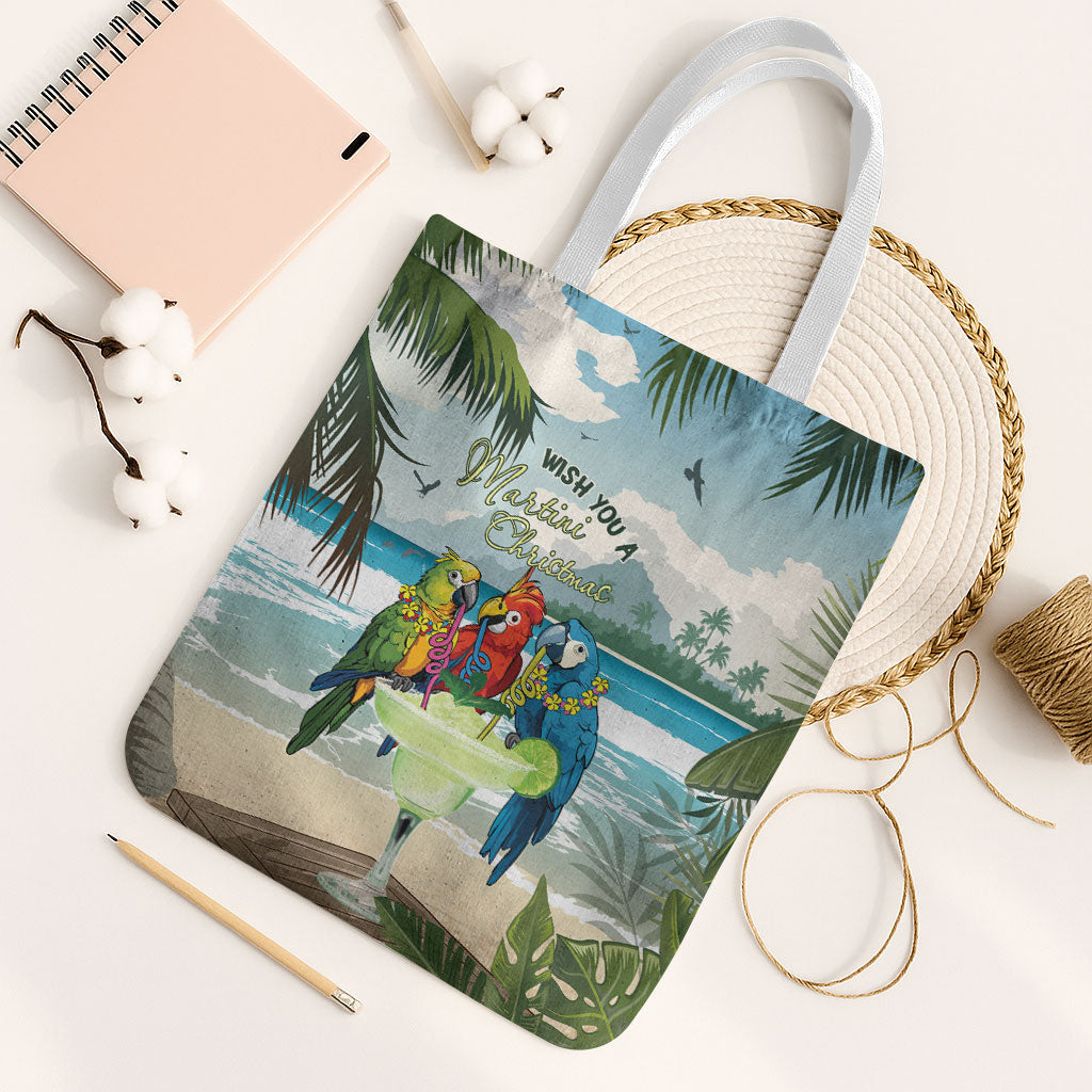 Wish You A Merry Martini Christmas Tote Bag Cocktail Parrot-dise
