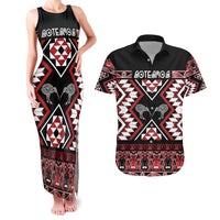 Personalised Taniko Motifs Aotearoa Couples Matching Tank Maxi Dress and Hawaiian Shirt Waitangi Kowhaiwhai Kiwi LT7 Red - Polynesian Pride