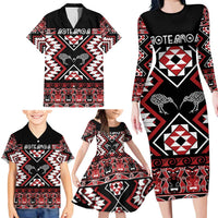 Personalised Taniko Motifs Aotearoa Family Matching Long Sleeve Bodycon Dress and Hawaiian Shirt Waitangi Kowhaiwhai Kiwi LT7 - Polynesian Pride