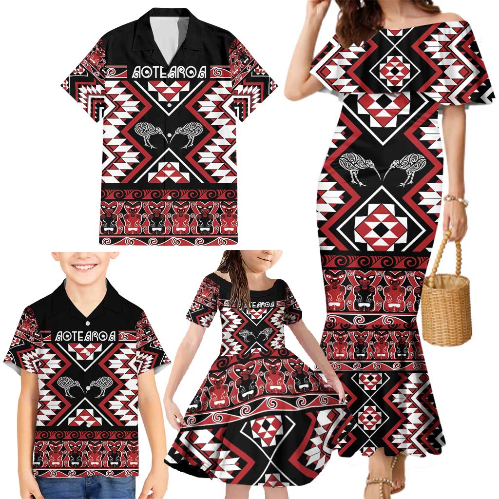 Personalised Taniko Motifs Aotearoa Family Matching Mermaid Dress and Hawaiian Shirt Waitangi Kowhaiwhai Kiwi LT7 - Polynesian Pride