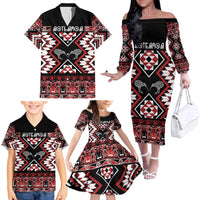 Personalised Taniko Motifs Aotearoa Family Matching Off The Shoulder Long Sleeve Dress and Hawaiian Shirt Waitangi Kowhaiwhai Kiwi LT7 - Polynesian Pride