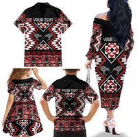 Personalised Taniko Motifs Aotearoa Family Matching Off The Shoulder Long Sleeve Dress and Hawaiian Shirt Waitangi Kowhaiwhai Kiwi LT7 - Polynesian Pride