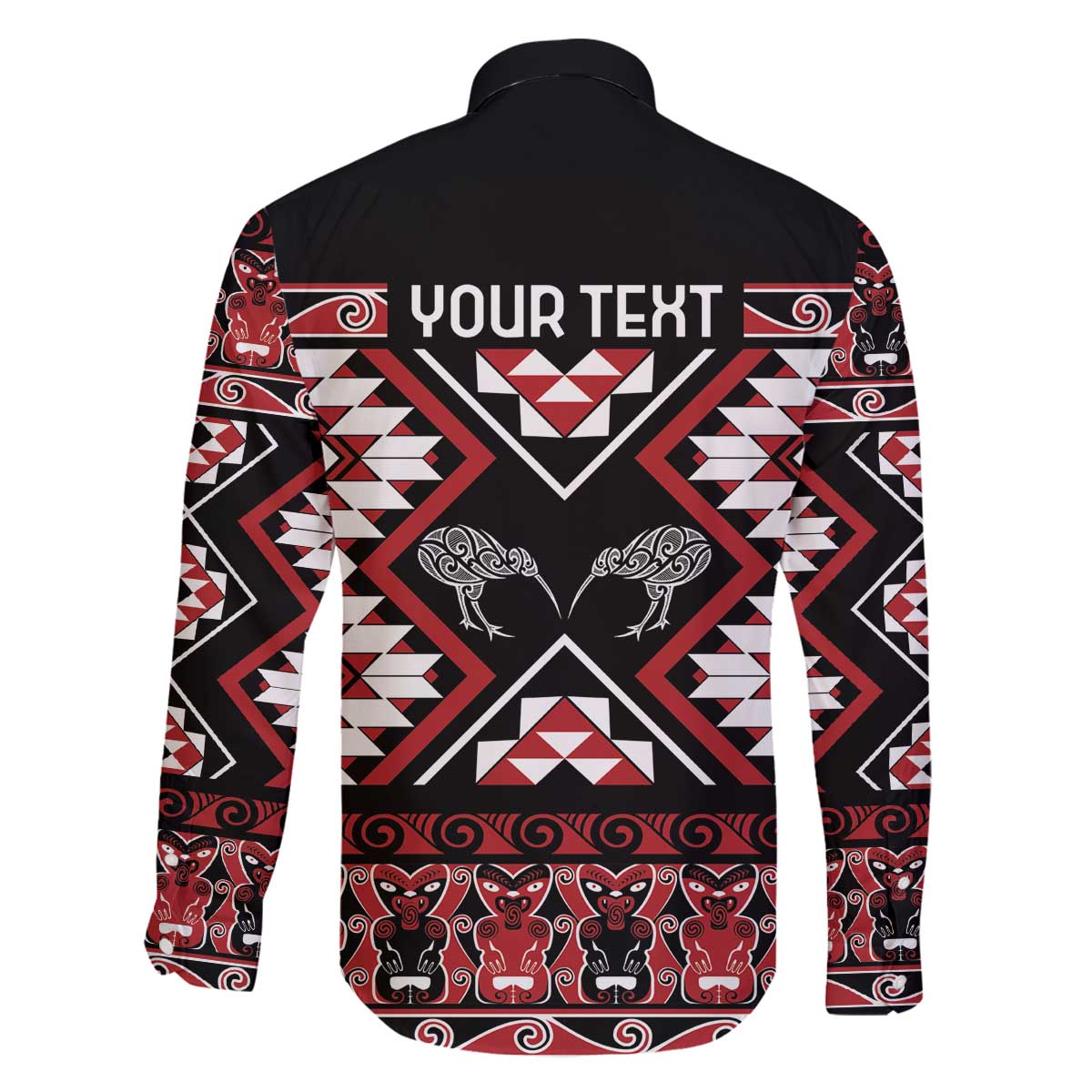 Personalised Taniko Motifs Aotearoa Family Matching Off The Shoulder Long Sleeve Dress and Hawaiian Shirt Waitangi Kowhaiwhai Kiwi LT7 - Polynesian Pride