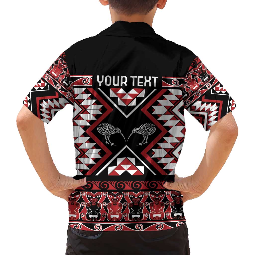Personalised Taniko Motifs Aotearoa Family Matching Off Shoulder Short Dress and Hawaiian Shirt Waitangi Kowhaiwhai Kiwi LT7 - Polynesian Pride