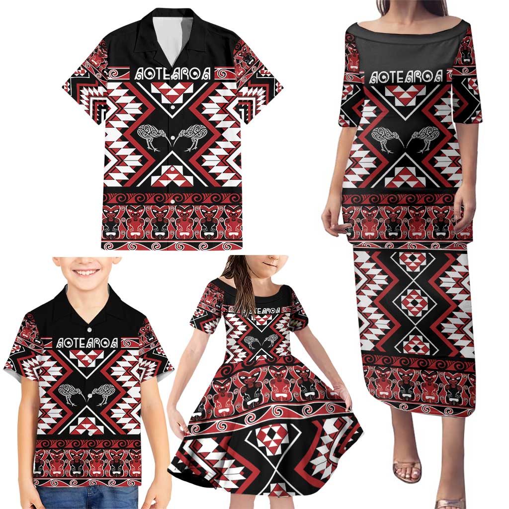 Personalised Taniko Motifs Aotearoa Family Matching Puletasi and Hawaiian Shirt Waitangi Kowhaiwhai Kiwi LT7 - Polynesian Pride