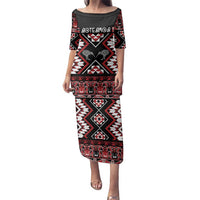 Personalised Taniko Motifs Aotearoa Family Matching Puletasi and Hawaiian Shirt Waitangi Kowhaiwhai Kiwi LT7 Mom's Dress Red - Polynesian Pride