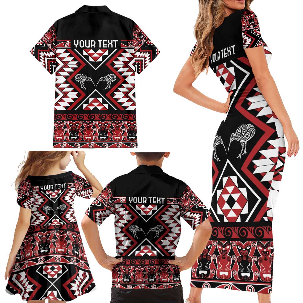 Personalised Taniko Motifs Aotearoa Family Matching Short Sleeve Bodycon Dress and Hawaiian Shirt Waitangi Kowhaiwhai Kiwi LT7 - Polynesian Pride