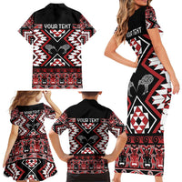 Personalised Taniko Motifs Aotearoa Family Matching Short Sleeve Bodycon Dress and Hawaiian Shirt Waitangi Kowhaiwhai Kiwi LT7 - Polynesian Pride