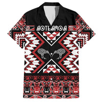 Personalised Taniko Motifs Aotearoa Family Matching Short Sleeve Bodycon Dress and Hawaiian Shirt Waitangi Kowhaiwhai Kiwi LT7 Dad's Shirt - Short Sleeve Red - Polynesian Pride