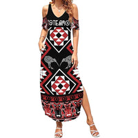 Personalised Taniko Motifs Aotearoa Family Matching Summer Maxi Dress and Hawaiian Shirt Waitangi Kowhaiwhai Kiwi LT7 Mom's Dress Red - Polynesian Pride