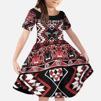 Personalised Taniko Motifs Aotearoa Family Matching Tank Maxi Dress and Hawaiian Shirt Waitangi Kowhaiwhai Kiwi LT7 Daughter's Dress Red - Polynesian Pride