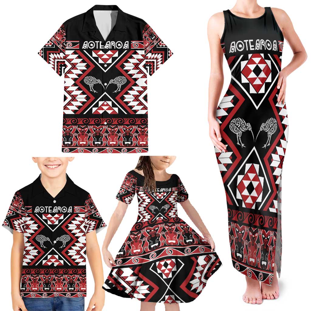 Personalised Taniko Motifs Aotearoa Family Matching Tank Maxi Dress and Hawaiian Shirt Waitangi Kowhaiwhai Kiwi LT7 - Polynesian Pride