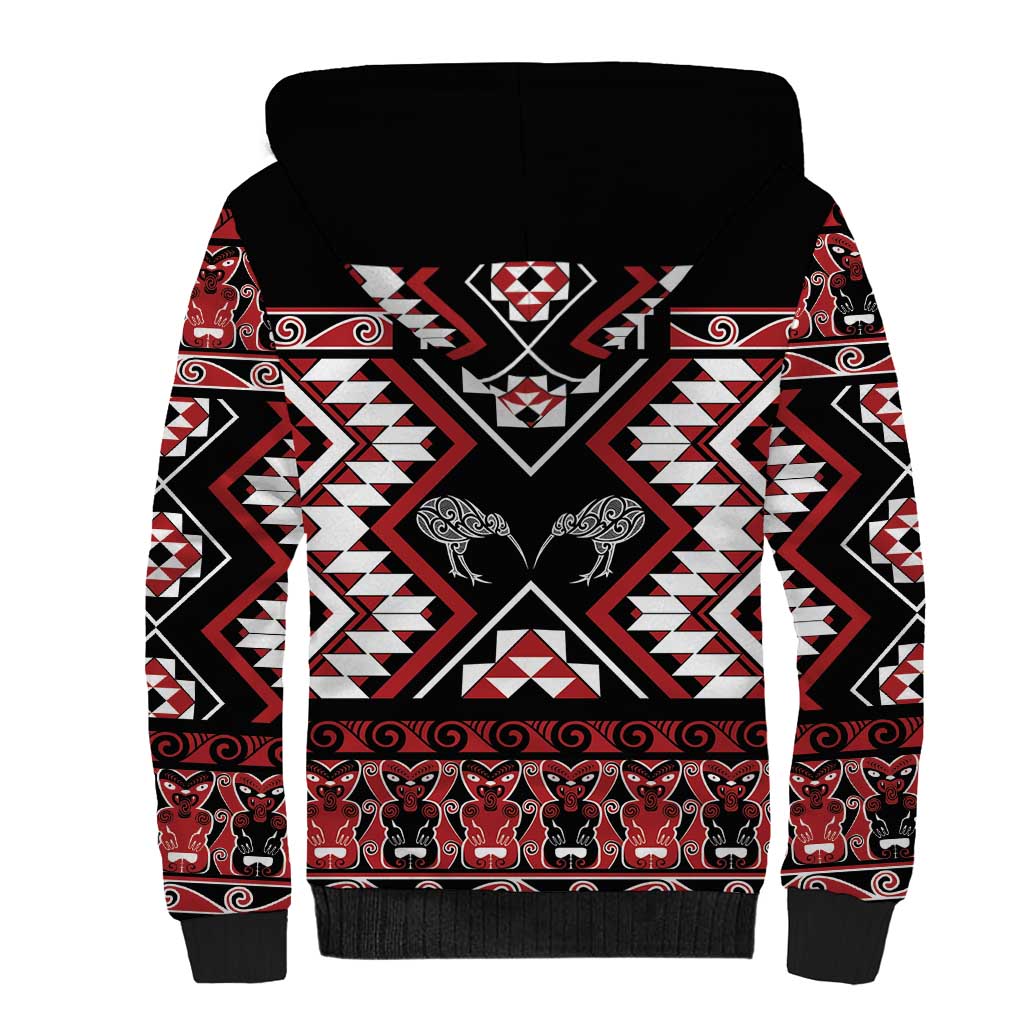 Personalised Taniko Motifs Aotearoa Sherpa Hoodie Waitangi Kowhaiwhai Kiwi