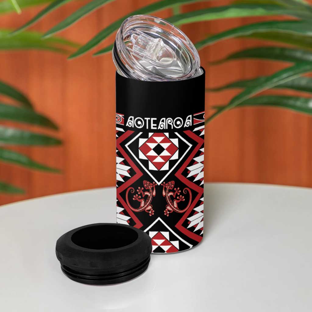 Personalised Aotearoa Waitangi 4 in 1 Can Cooler Tumbler Taniko Motifs - Mania Gecko