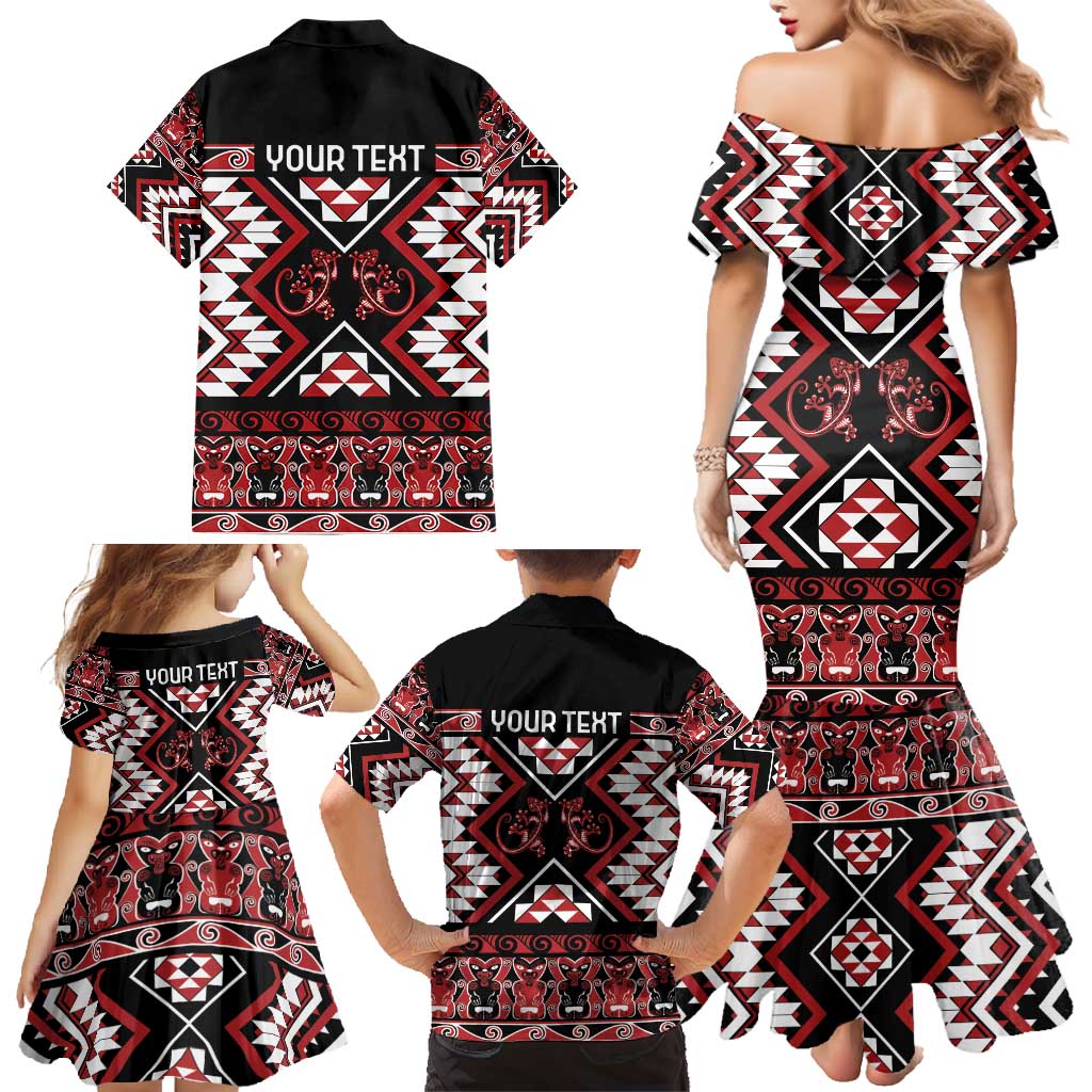Personalised Aotearoa Waitangi Family Matching Mermaid Dress and Hawaiian Shirt Taniko Motifs - Mania Gecko LT7 - Polynesian Pride