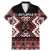 Personalised Aotearoa Waitangi Family Matching Mermaid Dress and Hawaiian Shirt Taniko Motifs - Mania Gecko LT7 Dad's Shirt - Short Sleeve Red - Polynesian Pride