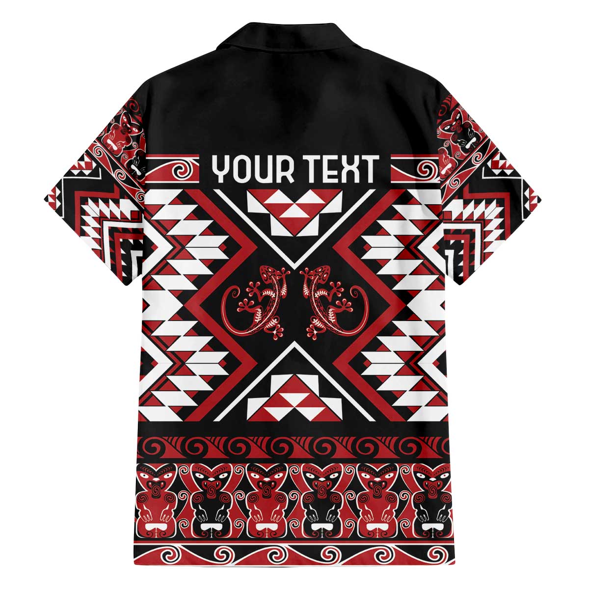 Personalised Aotearoa Waitangi Family Matching Off The Shoulder Long Sleeve Dress and Hawaiian Shirt Taniko Motifs - Mania Gecko LT7 - Polynesian Pride