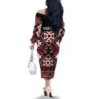 Personalised Aotearoa Waitangi Family Matching Off The Shoulder Long Sleeve Dress and Hawaiian Shirt Taniko Motifs - Mania Gecko LT7 - Polynesian Pride